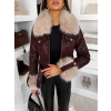 Vínová krátka biker bunda EMBRILA s kožušinkou