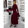 Vínové dlhé spoločenské šaty OSTIVEN s výstrihom