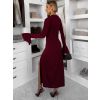 Vínové dlouhé společenské šaty OSTIVEN s výstřihem (Veľkosť ONESIZE)