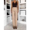 Béžové koženkové široké kalhoty MOBIERA (Veľkosť L)