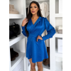 Kráľovsky modré saténové áčkové krátke šaty MOKESA