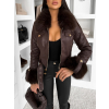 Tmavo hnedá krátka biker bunda EMBRILA s kožušinkou