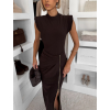 Tmavo hnedé dlhé elastické šaty LABUA