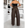 Tmavo hnedé koženkové mom široké nohavice KEMIRI