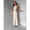 Béžové dlouhé společenské šaty LETERA s řasením (Veľkosť ONESIZE)