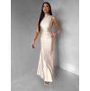 Béžové dlouhé společenské šaty LETERA s řasením (Veľkosť ONESIZE)