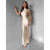 Béžové dlhé spoločenské šaty LETERA s rázporkom