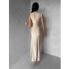 Béžové spoločenské dlhé šaty DRAVELY s riasením