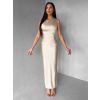 Béžové společenské dlouhé šaty DRAVELY s řasením (Veľkosť ONESIZE)