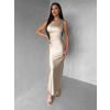 Béžové společenské dlouhé šaty DRAVELY s řasením (Veľkosť ONESIZE)