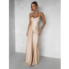 Béžové zlaté spoločenské dlhé šaty SATIN s rázporkom