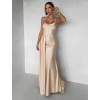 Béžové zlaté spoločenské dlhé šaty SATIN s rázporkom