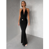 Čierne spoločenské dlhé šaty Arkeny s ozdobou