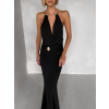 Čierne spoločenské dlhé šaty Arkeny s ozdobou