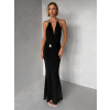 Čierne spoločenské dlhé šaty Arkeny s ozdobou