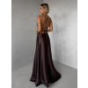 Hnedé dlhé plesové spoločenské šaty CELLINES so šnurovaním a rázporkom