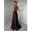 Hnědé dlouhé plesové společenské šaty CELLINES se šněrováním a rozparkem (Veľkosť L)