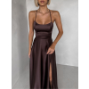 Hnedé dlhé plesové spoločenské šaty CELLINES so šnurovaním a rázporkom