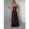 Hnedé dlhé plesové spoločenské šaty CELLINES so šnurovaním a rázporkom