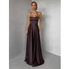Hnedé dlhé plesové spoločenské šaty CELLINES so šnurovaním a rázporkom