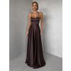 Hnědé dlouhé plesové společenské šaty CELLINES se šněrováním a rozparkem (Veľkosť L)