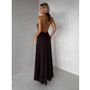 Hnedé elegantné dlhé šaty NORÉLIE s výstrihom