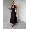 Hnědé elegantní dlouhé šaty NORELIE s výstřihem (Veľkosť ONESIZE)