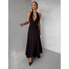 Hnedé elegantné dlhé šaty NORÉLIE s výstrihom
