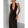 Hnedé elegantné dlhé šaty NORÉLIE s výstrihom