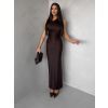 Hnědé elegantní společenské dlouhé šaty DRAVELY s řasením (Veľkosť ONESIZE)