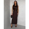 Hnědé elegantní společenské dlouhé šaty DRAVELY s řasením (Veľkosť ONESIZE)