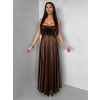 Hnedé saténové dlhé spoločenské šaty LUNOREX
