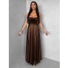 Hnědé saténové dlouhé společenské šaty LUNOREX (Veľkosť ONESIZE)