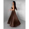 Hnědé saténové dlouhé společenské šaty LUNOREX (Veľkosť ONESIZE)