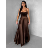 Hnedé saténové dlhé spoločenské šaty LUNOREX