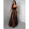 Hnědé saténové dlouhé společenské šaty LUNOREX (Veľkosť ONESIZE)