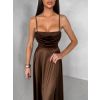Hnědé saténové dlouhé společenské šaty LUNOREX (Veľkosť ONESIZE)