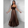 Hnedé saténové dlhé spoločenské šaty LUNOREX