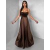 Hnědé saténové dlouhé společenské šaty LUNOREX (Veľkosť ONESIZE)