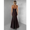 Hnědé společenské dlouhé šaty GAREVIA s rozparkem (Veľkosť ONESIZE)