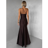 Hnedé spoločenské dlhé šaty GAREVIA s rázporkom