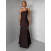 Hnedé spoločenské dlhé šaty GAREVIA s rázporkom