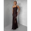 Hnědé společenské dlouhé šaty GAREVIA s rozparkem (Veľkosť ONESIZE)