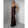 Hnedé spoločenské dlhé šaty GAREVIA s rázporkom