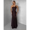 Hnědé společenské dlouhé šaty GAREVIA s rozparkem (Veľkosť ONESIZE)