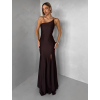Hnedé spoločenské dlhé šaty GAREVIA s rázporkom