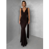 Hnědé společenské dlouhé vázací šaty RAVILETA s vlečkou (Veľkosť ONESIZE)