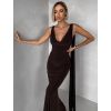Hnědé společenské dlouhé vázací šaty RAVILETA s vlečkou (Veľkosť ONESIZE)
