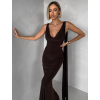 Hnedé spoločenské dlhé viazacie šaty RAVILETA s vlečkou