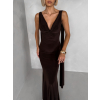 Hnedé spoločenské dlhé viazacie šaty RAVILETA s vlečkou